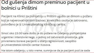 Pacijent se ugušio dimom